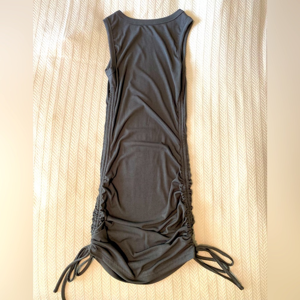 Ribbed body con dress with tie string sides